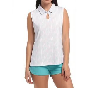 Greg Norman Womens XL White Gray Pink Pattern Sleeveless Golf Polo‎ Play Dry